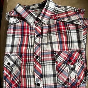 7 diamonds Men’s Plaid Shirt - Red, Black, and White cowboy, snap closure. NWOT